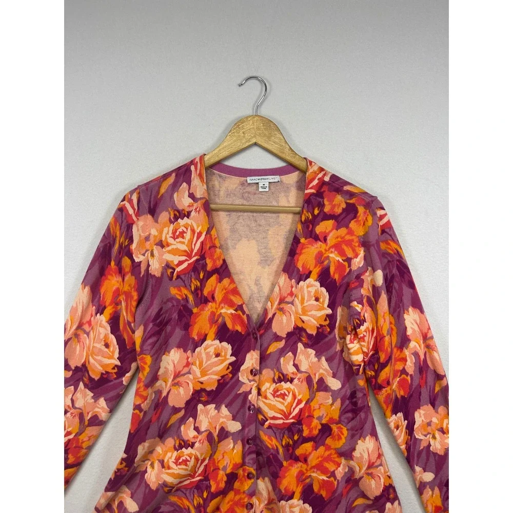 Floral Cottagecore Isaac‎ Mizrahi Live! Womens Med Purple Orange V-Neck Cardigan